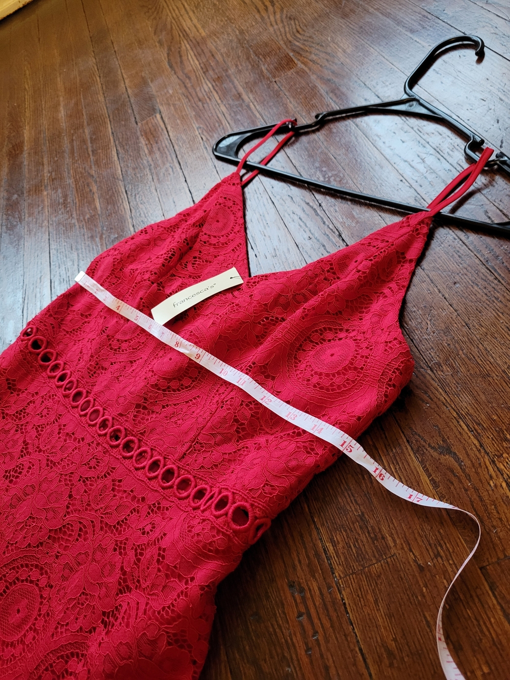 Francesca's Collections Red Lace Mini Dress with Spaghetti Straps Medium - Picture 15 of 15